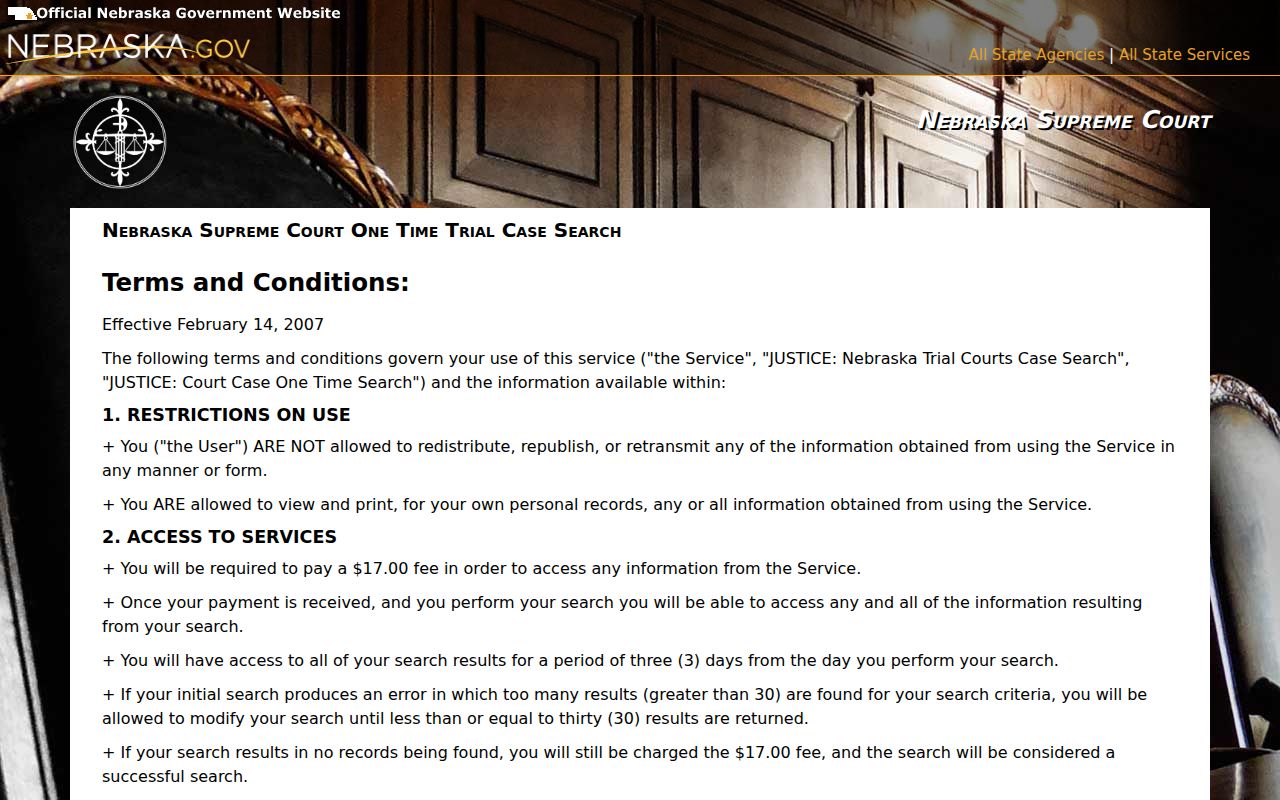 Frontier County case search JUSTICE terms and conditions