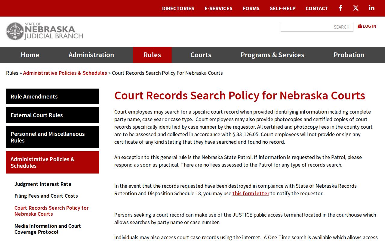Frontier County court docket search Nebraska records access policy