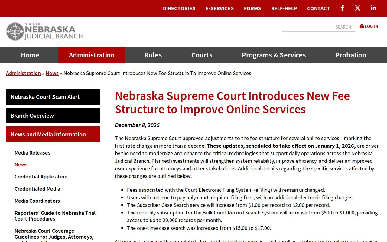 Frontier County case search Nebraska online service fee announcement