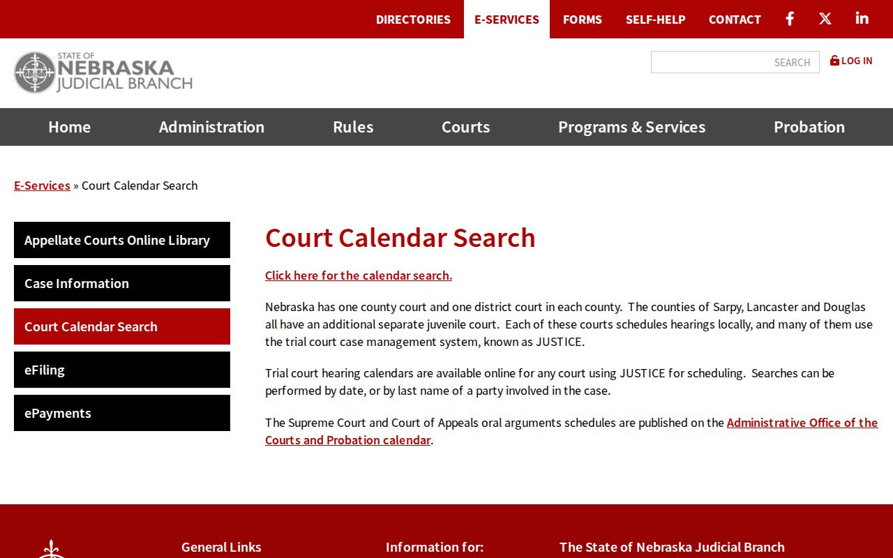 Frontier County court calendar official scope and disclaimer