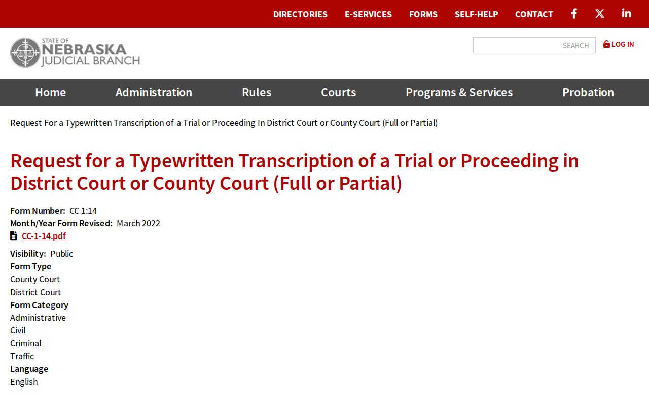 Frontier County court records Nebraska transcript request