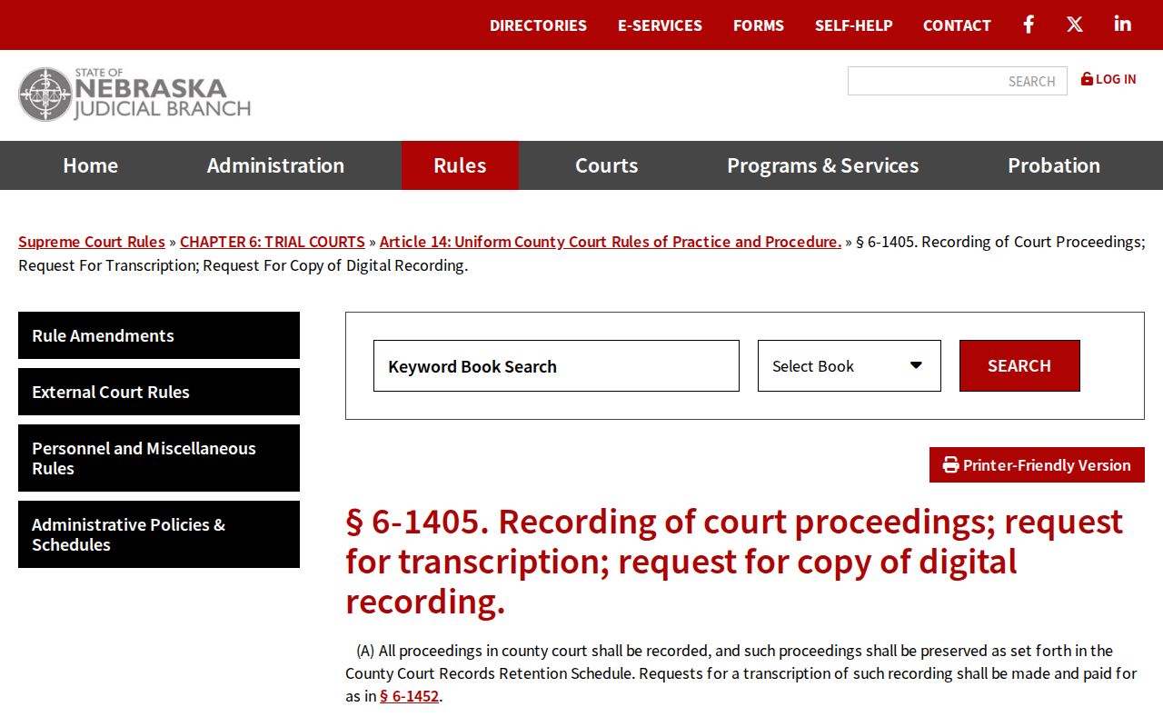 Frontier County court records Nebraska digital audio request