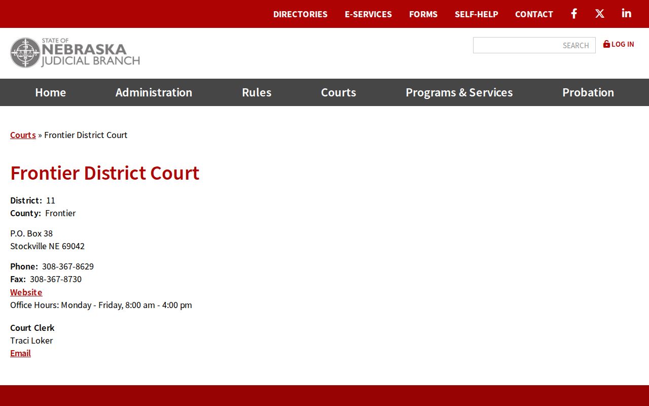 Frontier County criminal court docket District Court judicial directory