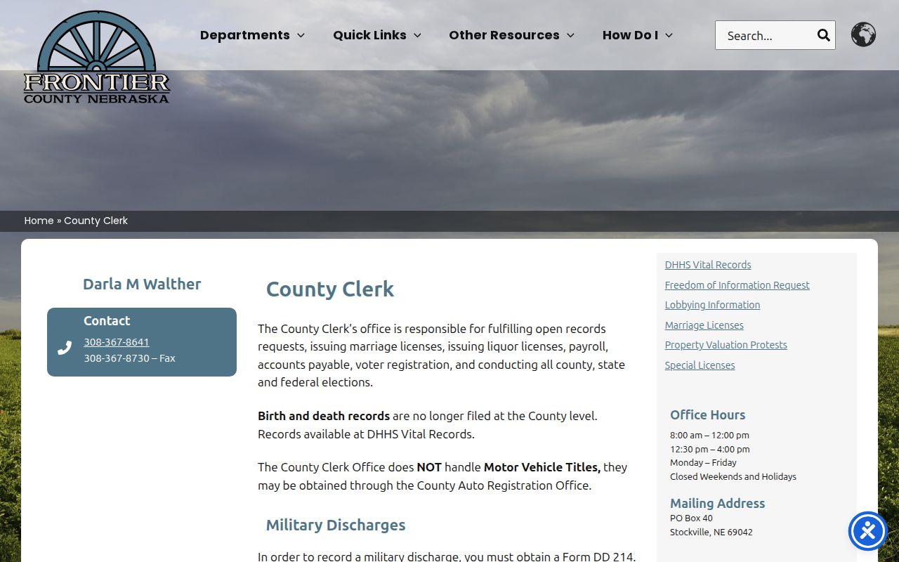 Frontier County Eustis Court Records: clerk public-record routing