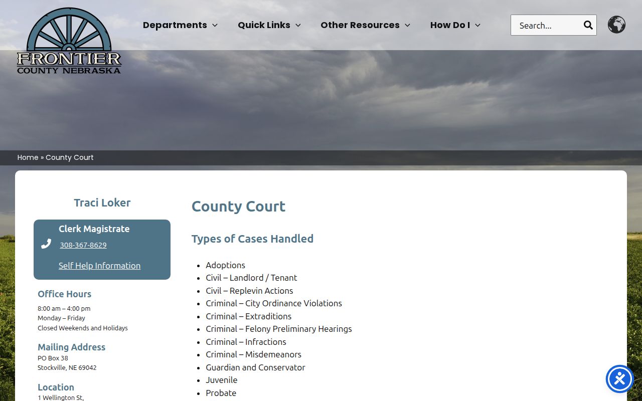 Frontier County court docket County Court information
