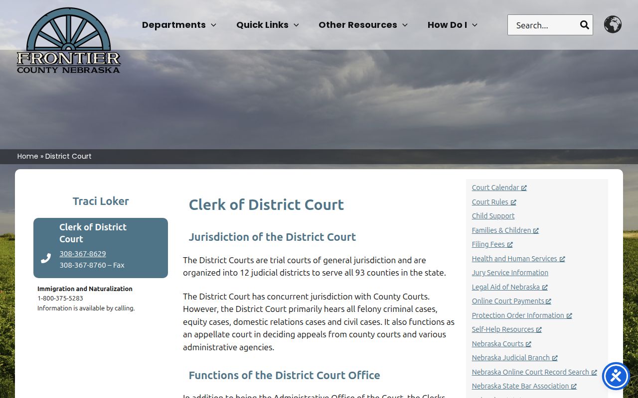 Frontier County court docket District Court clerk record duties