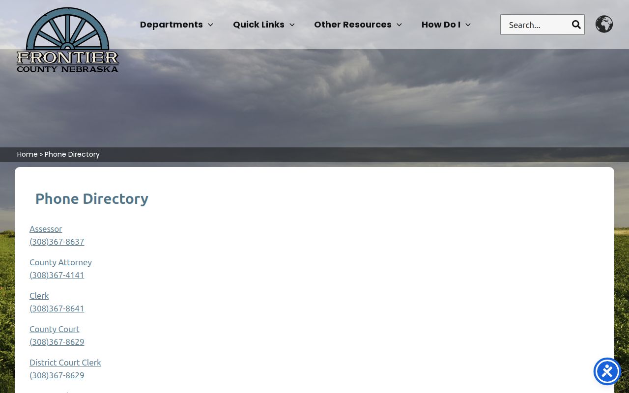 Frontier County court docket court and clerk phone directory