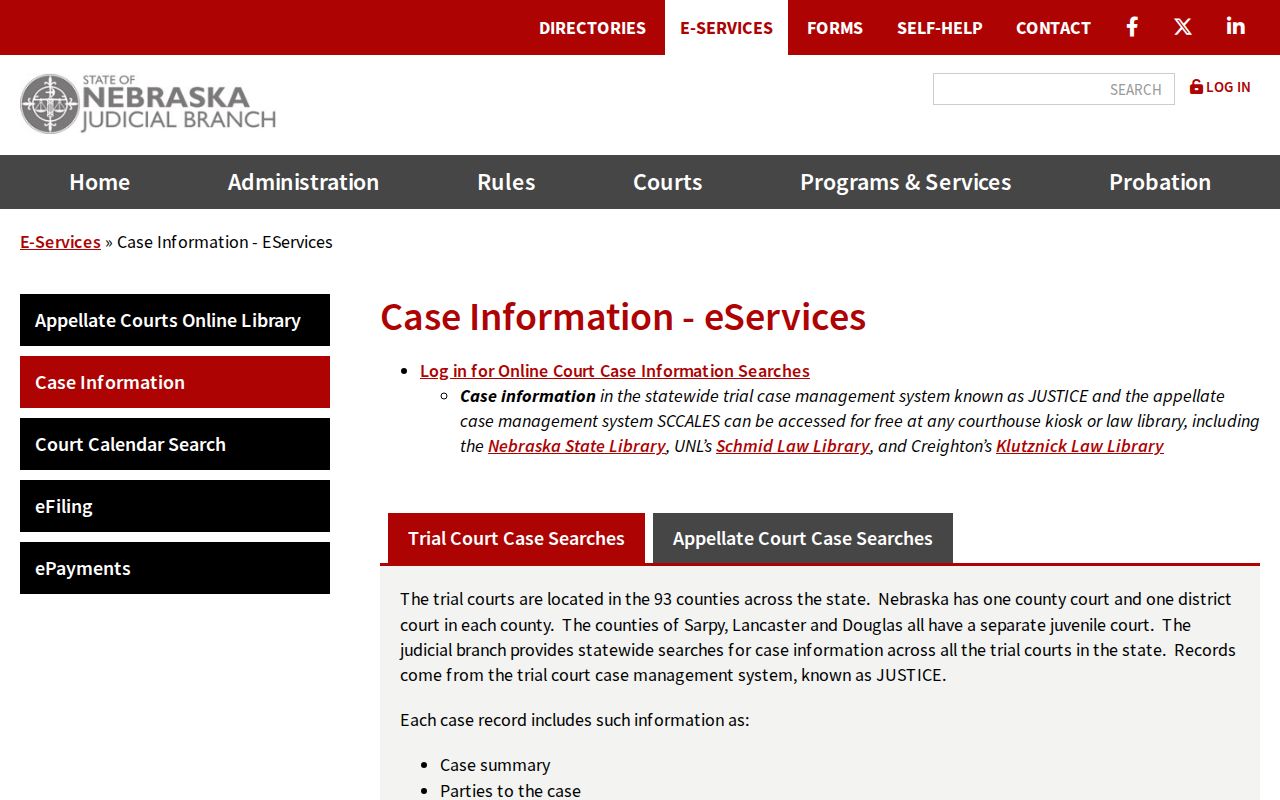 Frontier County court docket JUSTICE case detail information