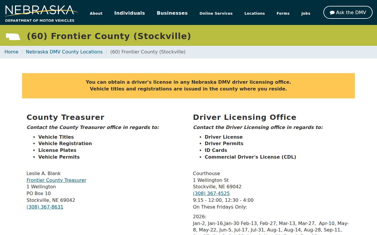 Frontier County Stockville Court Records: separate DMV service