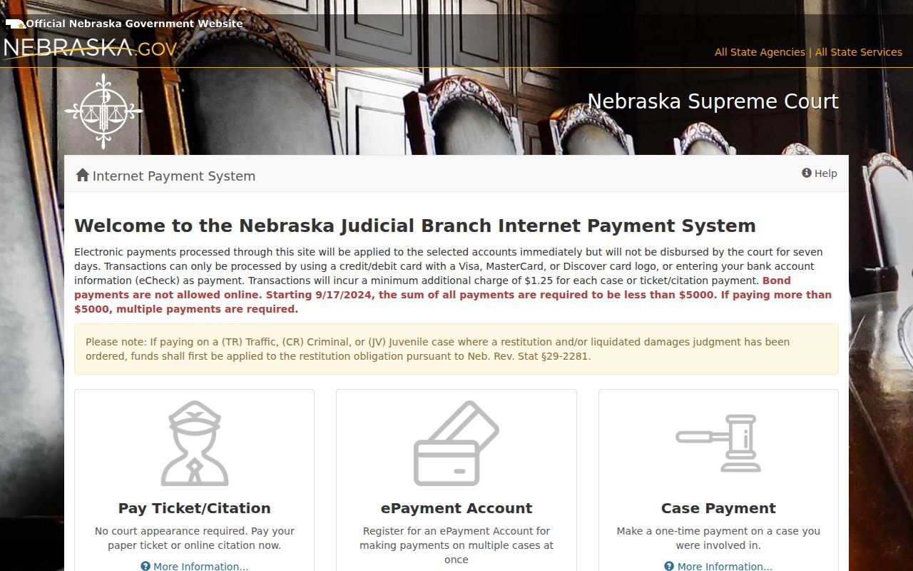 Frontier County traffic court ePayment methods and convenience fee