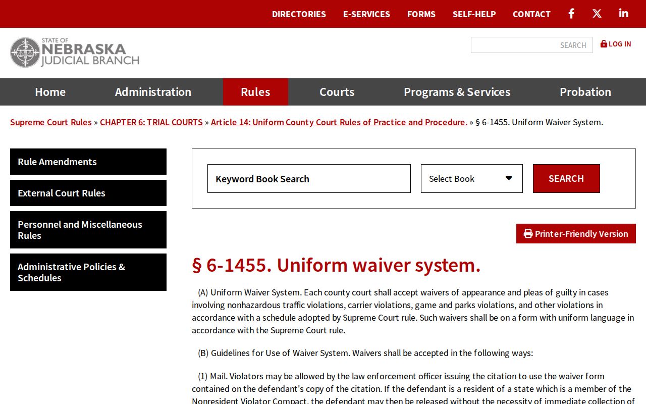 Frontier County traffic court waiver system rule
