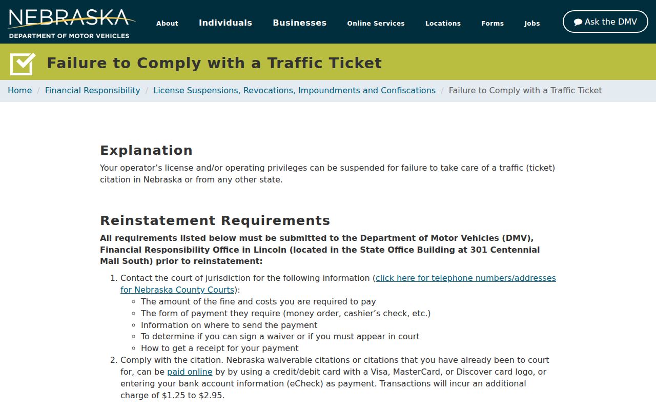Frontier County traffic court DMV compliance information
