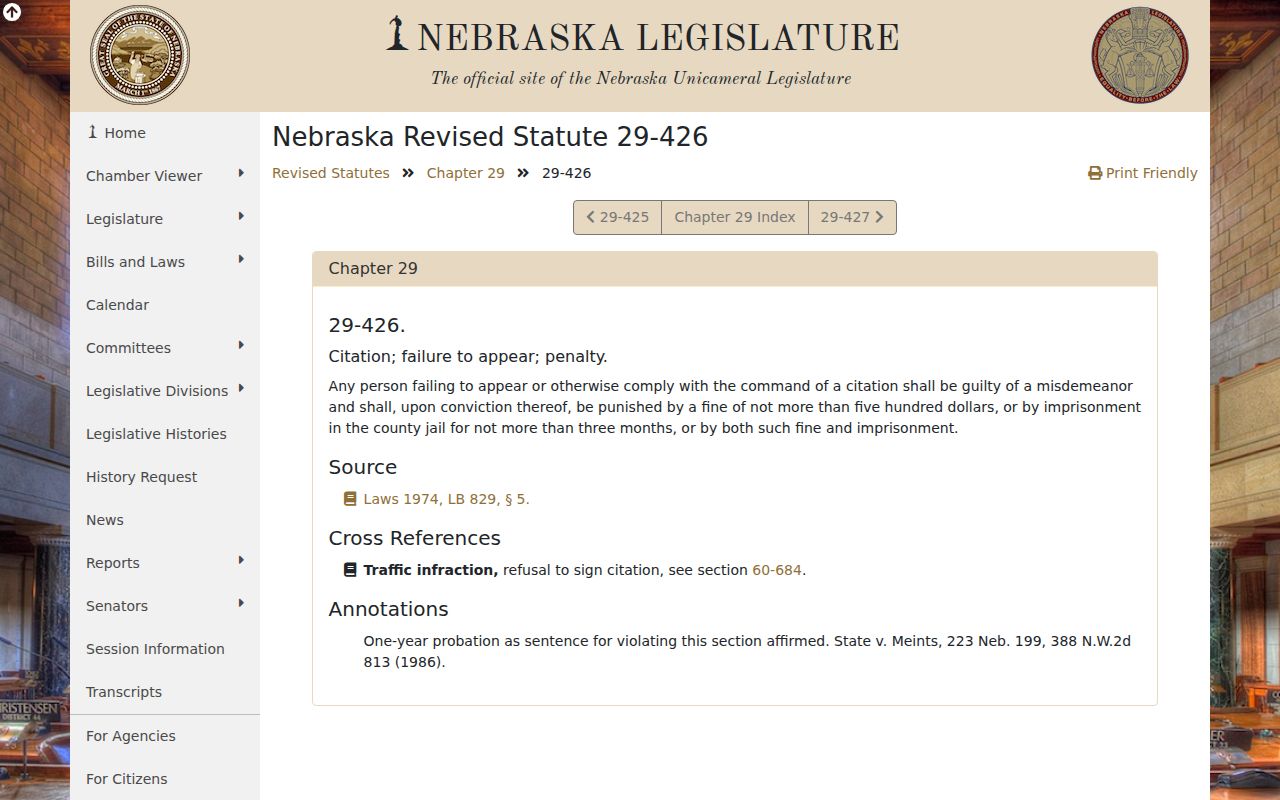 Frontier County traffic court Nebraska failure to appear statute